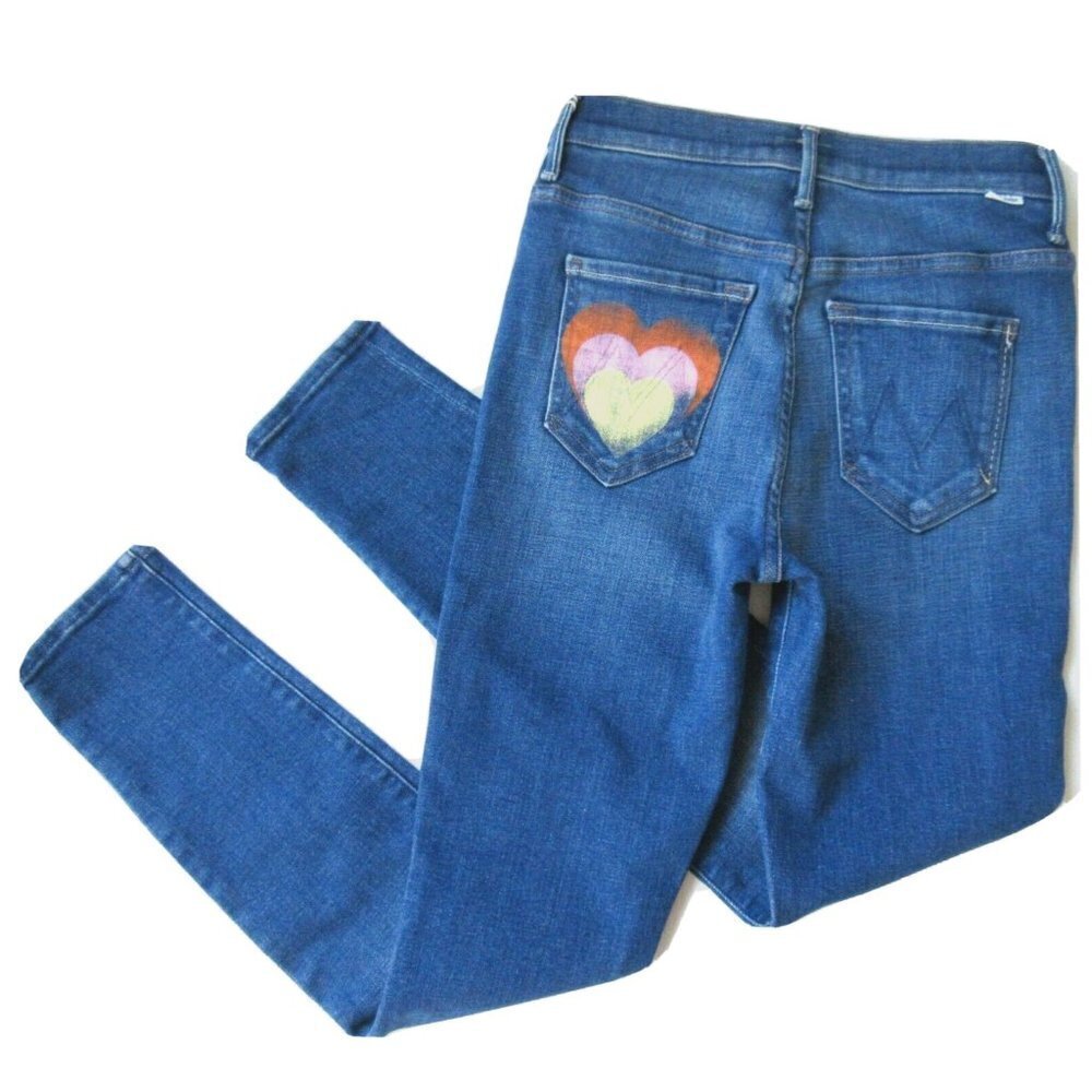 NWT Mother Super Stunner Ankle in Double Vision Heart Stretch Skinny Jeans 24